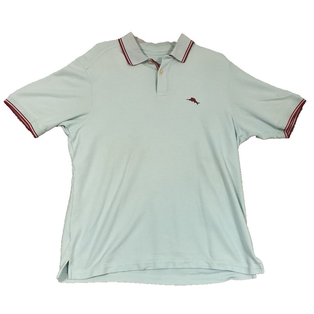 Tommy Bahama Mens Light Blue Polo Cranberry Trim Suprima Cotton Size Medium